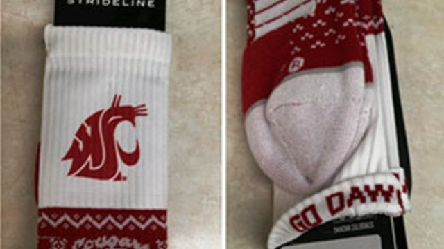 Store sells Washington State socks that say 'Go Dawgs'