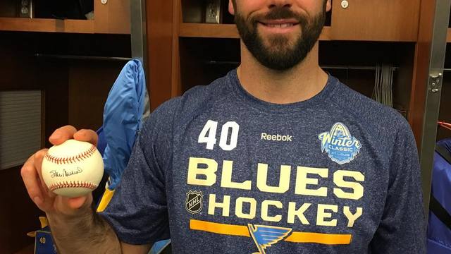 Musial family gifts Blues' Hutton signed baseball