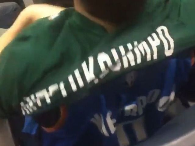 Fan puts on Giannis shirt over Westbrook jersey after big block