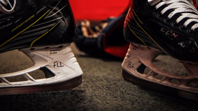 Matheson writes 'FLL' on skates to honor victims of airport tragedy