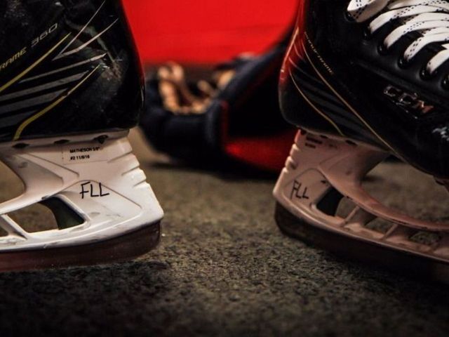 Matheson writes 'FLL' on skates to honor victims of airport tragedy
