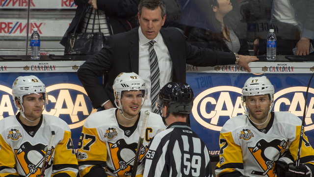 Watch: Penguins' coach Sullivan tossed baseball-style late in loss