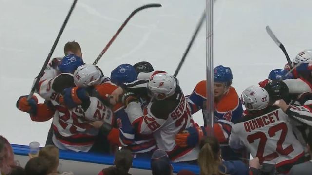 Watch: Hall's elbow sets off Kassian, tustle ignites melee