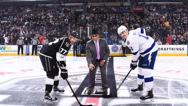 Willie O'Ree drops puck prior to Kings game on MLK Day