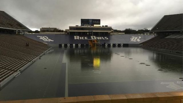 Rice's football stadium turned into lake by heavy rain