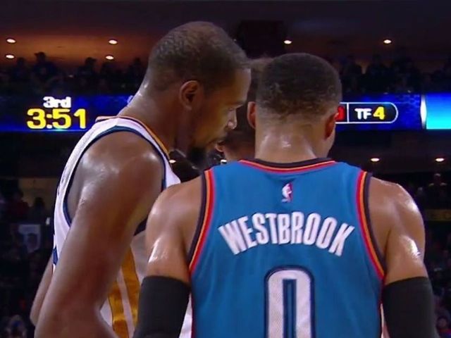 Watch: Durant, Westbrook appear to talk to each other