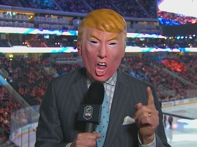 Oilers broadcaster dons Trump mask, makes presidential puns in pregame hit