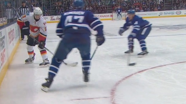 Watch: Maple Leafs' Komarov hammers defenseless Gaudreau