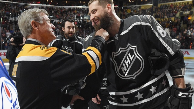 Look: Bobby Orr tugs on Brent Burns' beard