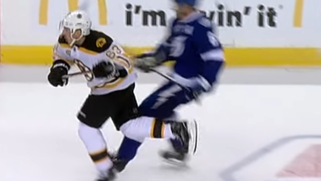 Marchand takes out Stralman with dangerous trip