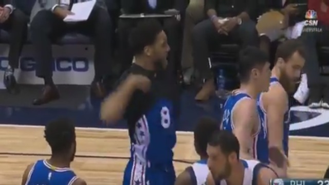 Sixers' Okafor forgets warmup shirt upon entering game