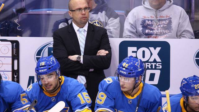 Watch: Blues give Yeo game puck after 1st win