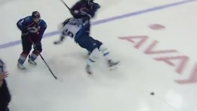 Watch: Zadorov sends Scheifele sprawling with crushing open-ice hit