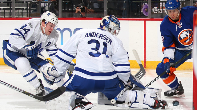 Rookies make Leafs history, but Andersen struggles again in loss to Isles