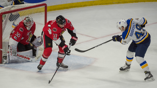 Blues' Barbashev scores 1st career goal off Karlsson turnover