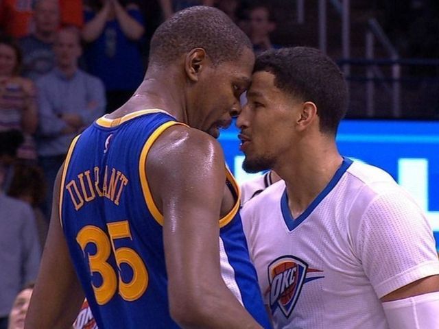 Roberson, Durant lock horns after KD takes exception to foul