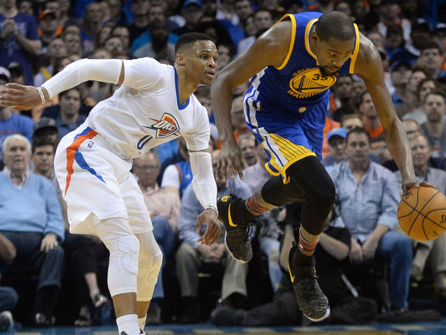 Watch: West team celebrates Russ and KD reconnecting on dunk