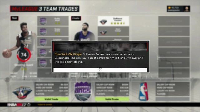 Kings GM in 'NBA 2K17' won't trade Cousins for Pelicans' real-life offer