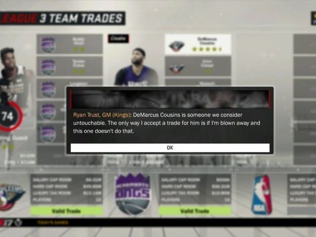 Kings GM in 'NBA 2K17' won't trade Cousins for Pelicans' real-life offer