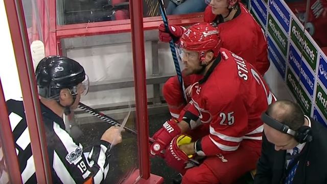 Watch: Hurricanes' Stalberg scolded by ref for arguing penalty call