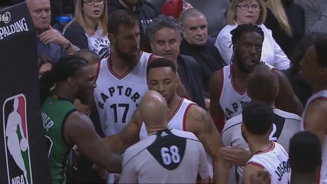 Raptors-Celtics gets heated following Carroll's flagrant foul on Thomas