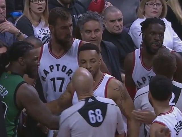 Raptors-Celtics gets heated following Carroll's flagrant foul on Thomas
