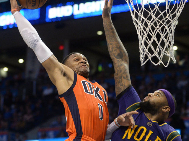 Russ smashes down dunk on Boogie, who fouls out