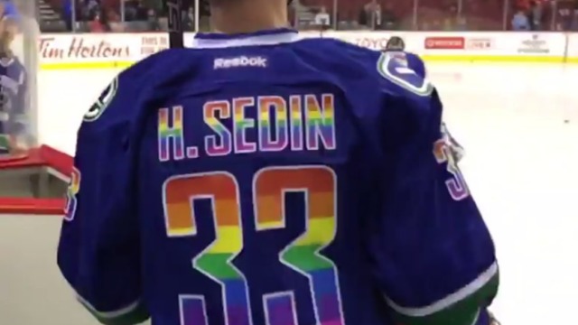 Canucks wear pride-themed jerseys during pregame skate