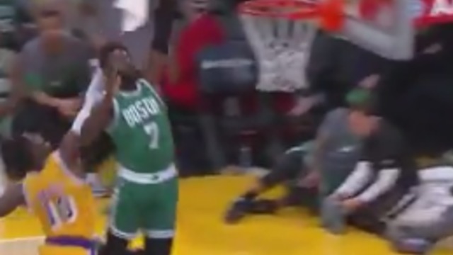 Jaylen Brown finishes acrobatic alley-oop layup