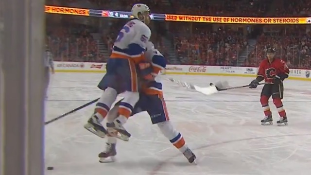 Watch: Hamonic, Ho-Sang collision leads to Flames' 3-on-1 goal