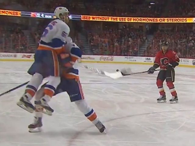 Watch: Hamonic, Ho-Sang collision leads to Flames' 3-on-1 goal