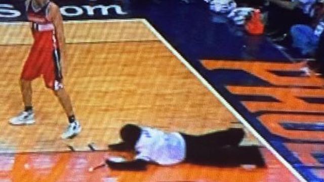 Watch: Suns mascot bizarrely dives into court while play continues