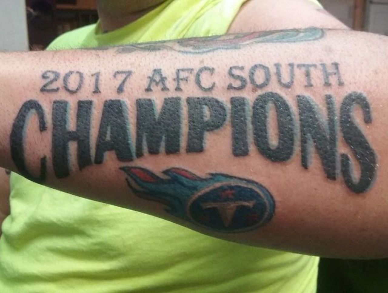 Kansas City Chiefs fan's AFC Championship Champ Stamp tattoo