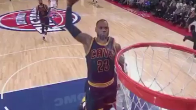 LeBron rocking the rim early vs. Pistons