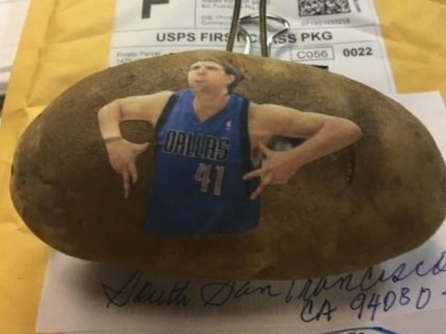 Someone mailed Dirk Nowitzki a Dirk Nowitzki potato