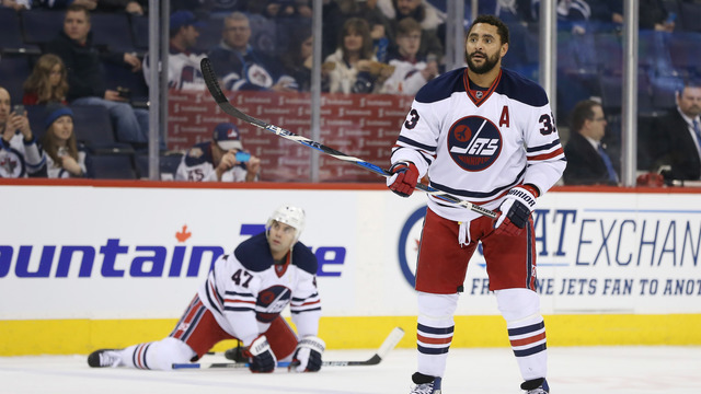 Watch: Byfuglien goes backhand shelf on Dubnyk from faceoff circle