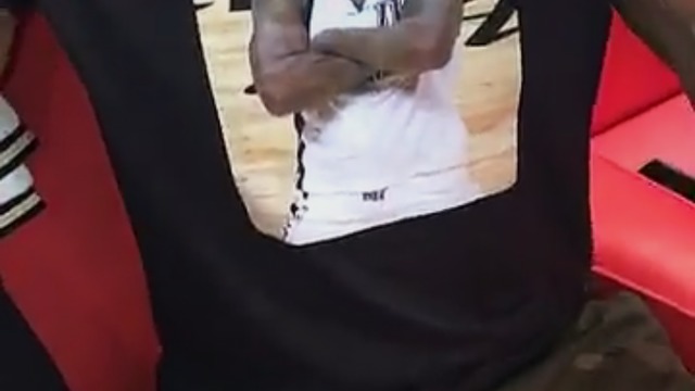 James Johnson rocks shirt with Dion Waiters doing signature pose