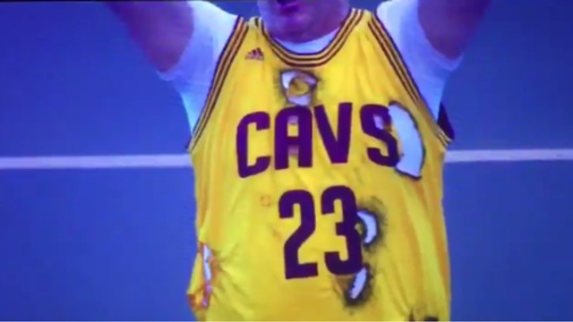 LeBron fan wears noticeably burnt jersey to Cavaliers game