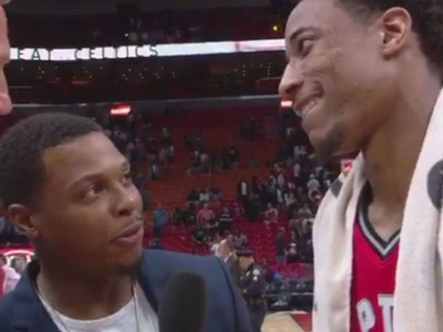 Lowry interrupts DeRozan interview, imitates 'The Rock'