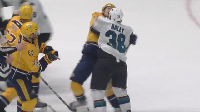 Sharks' Haley delivers 1-punch retribution to Predators' Jarnkrok