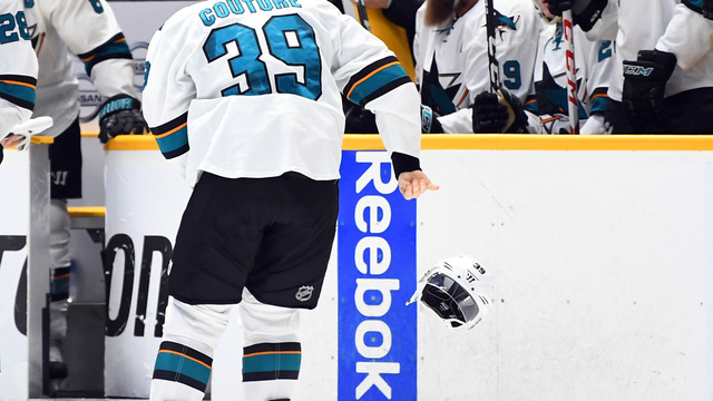 Couture transported to hospital after taking puck to face