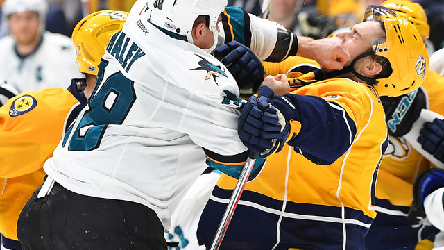 Sharks' Haley to have hearing for punching Preds' Jarnkrok