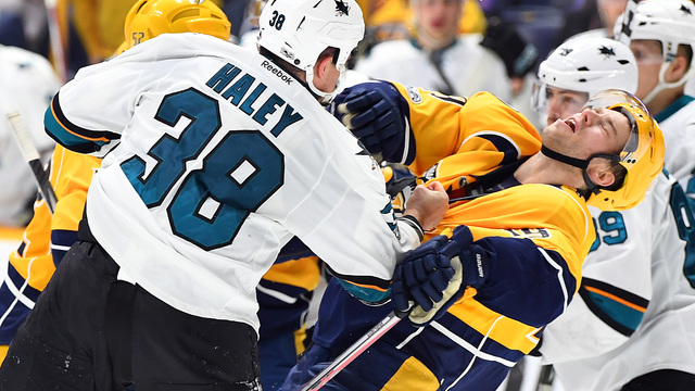 Sharks' Haley suspended 1 game for punching Predators' Jarnkrok