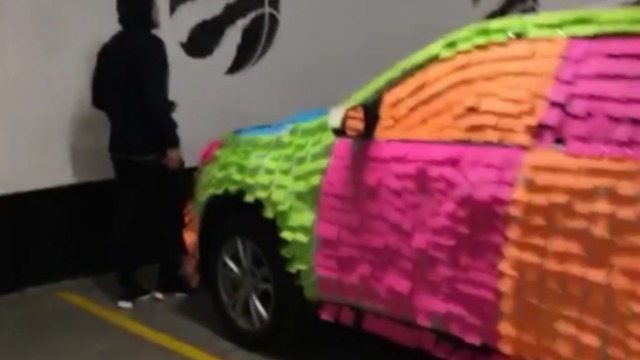 Raptors' youngsters get their cars covered with post-it notes