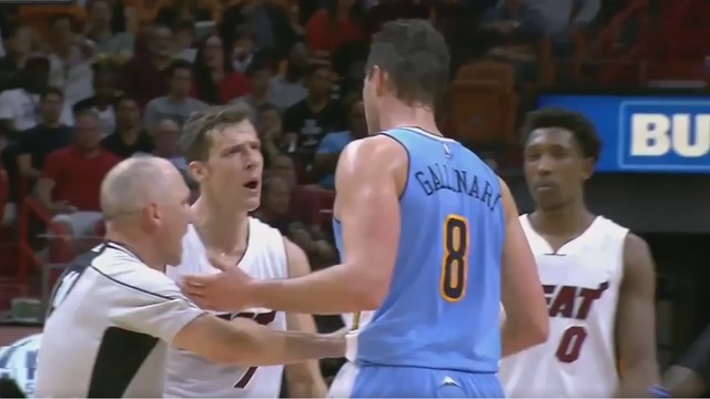 Heat's Dragic confronts Nuggets' Gallinari after air ball