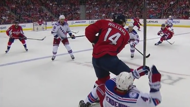 Watch: Capitals' Williams thumps Rangers' Clendening with butt check
