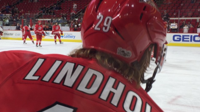 Canes all wearing No. 29 on helmets in Bryan Bickell's final home game