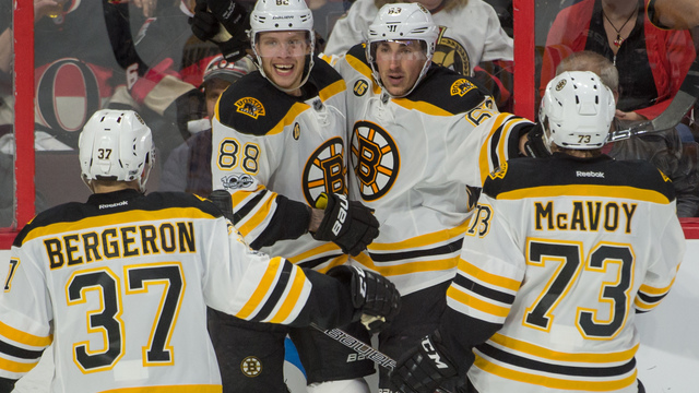 Watch: Bruins' Marchand bangs in late winner to steal Game 1