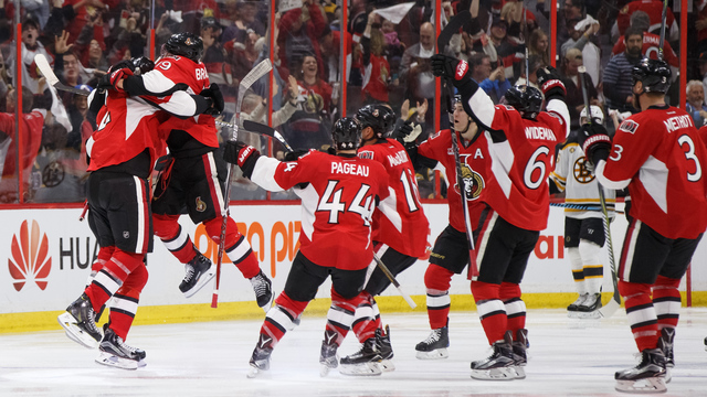 Watch: Phaneuf blasts home OT winner as Sens even series with Bruins