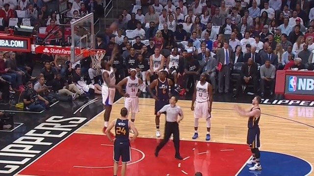 DeAndre Jordan sends Hayward's free-throw attempt flying